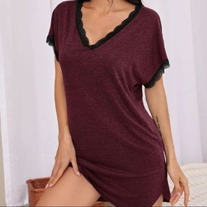 Merlot Nightgown with Black Lace